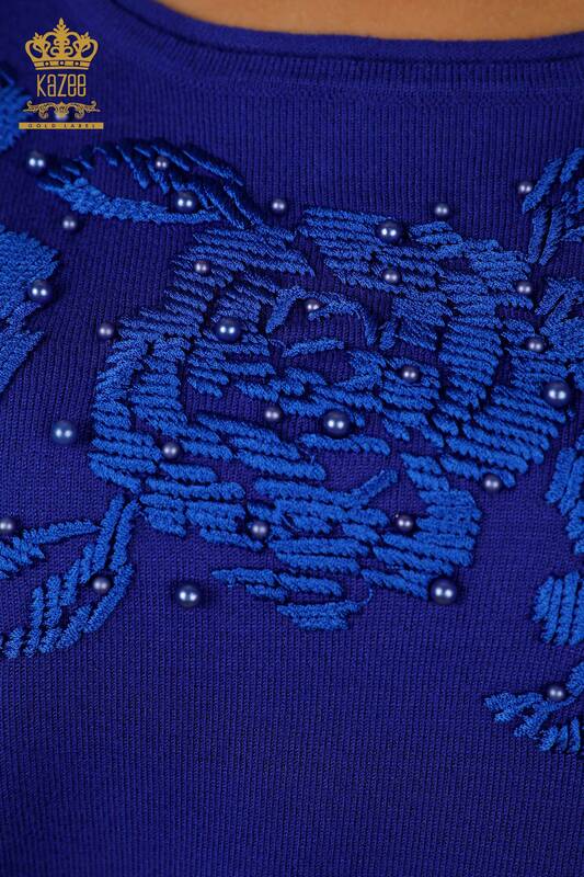 Wholesale Women's Knitwear Rose Patterned Stone Embroidery - 16178 | KAZEE
