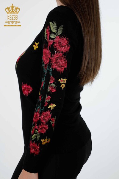 Wholesale Women's Knitwear Rose Patterned Embroidery Stone Embroidered - 16643 | KAZEE - Thumbnail