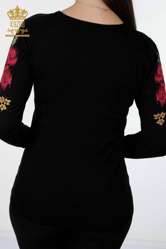 Wholesale Women's Knitwear Rose Patterned Embroidery Stone Embroidered - 16643 | KAZEE