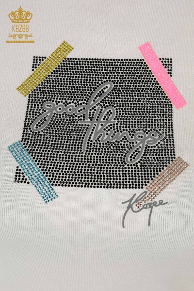 Wholesale Women's Knitwear - Short Sleeve - Ecru - 30029 | KAZEE - Thumbnail