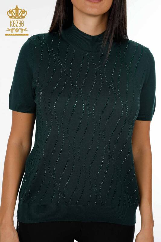 Wholesale Women's Knitwear Short Sleeve Line Detailed Stony Collar - 16718 | KAZEE
