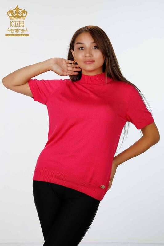 Wholesale Women's Knitwear Short Sleeve Stand Up Collar Basic Viscose - 16168 | KAZEE