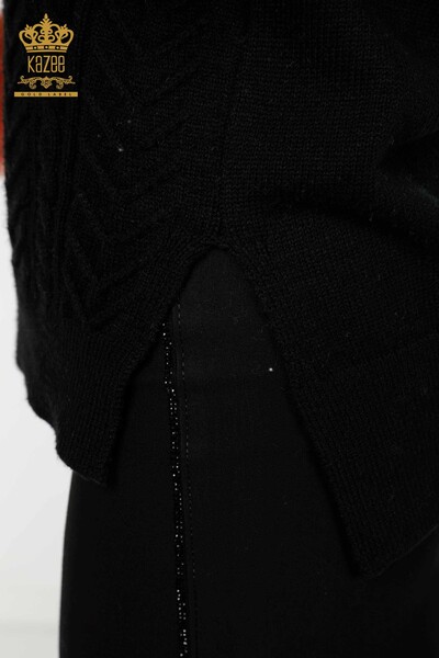 Wholesale Women's Knitwear Shoulder Crystal Stone Embroidered Black - 30097 | KAZEE - Thumbnail