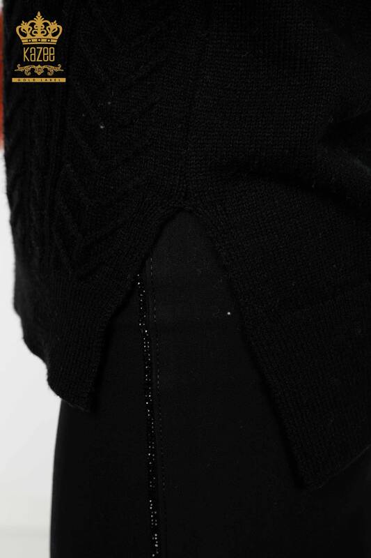 Wholesale Women's Knitwear Shoulder Crystal Stone Embroidered Black - 30097 | KAZEE
