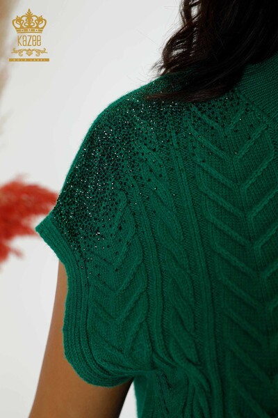 Wholesale Women's Knitwear Shoulder Crystal Stone Embroidered Green - 30097 | KAZEE - Thumbnail
