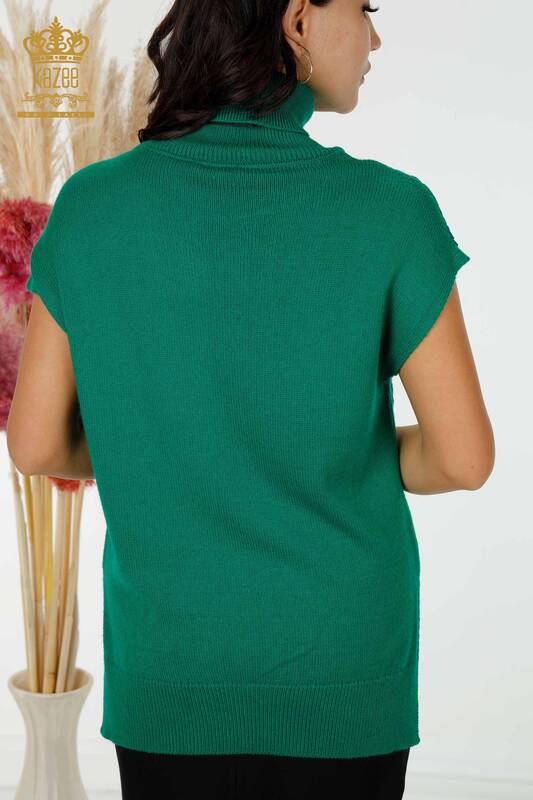 Wholesale Women's Knitwear Shoulder Crystal Stone Embroidered Green - 30097 | KAZEE