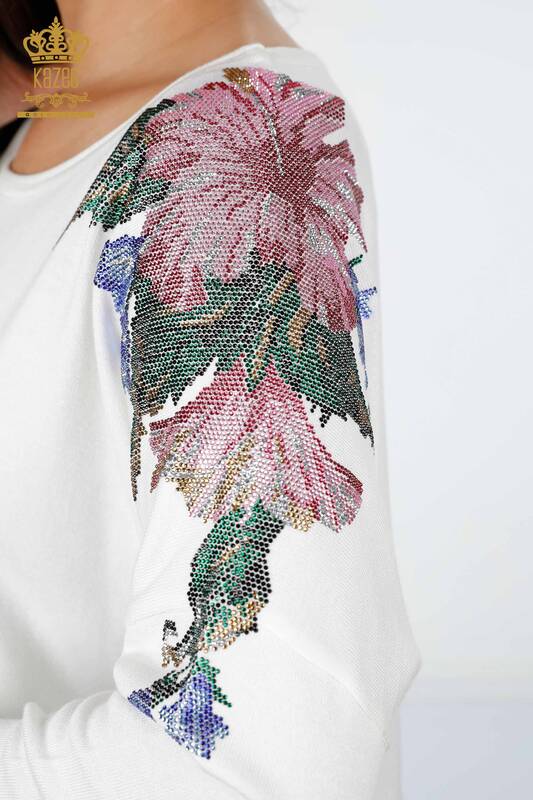 Wholesale Women's Knitwear Shoulder Floral Detailed Crew Neck - 16572 | KAZEE