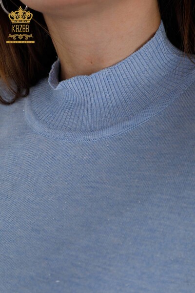 Wholesale Women's Knitwear Glitter Transition Short Sleeve Stand Collar Basic - 16685 | KAZEE - Thumbnail