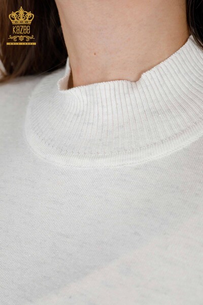 Wholesale Women's Knitwear Glitter Transition Short Sleeve Stand Up Collar Basic - 16686 | KAZEE - Thumbnail