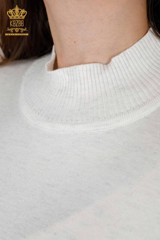 Wholesale Women's Knitwear Glitter Transition Short Sleeve Stand Up Collar Basic - 16686 | KAZEE