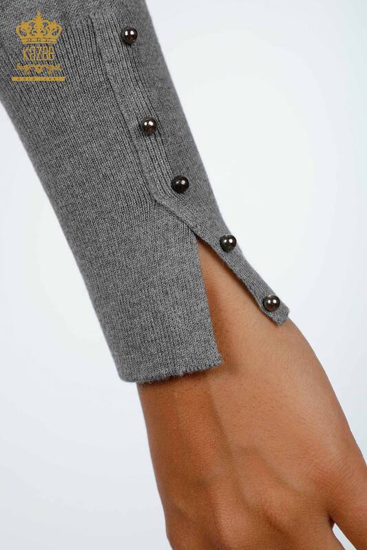Wholesale Women's Knitwear Cufflink Detailed Crew Neck - 14337 | KAZEE