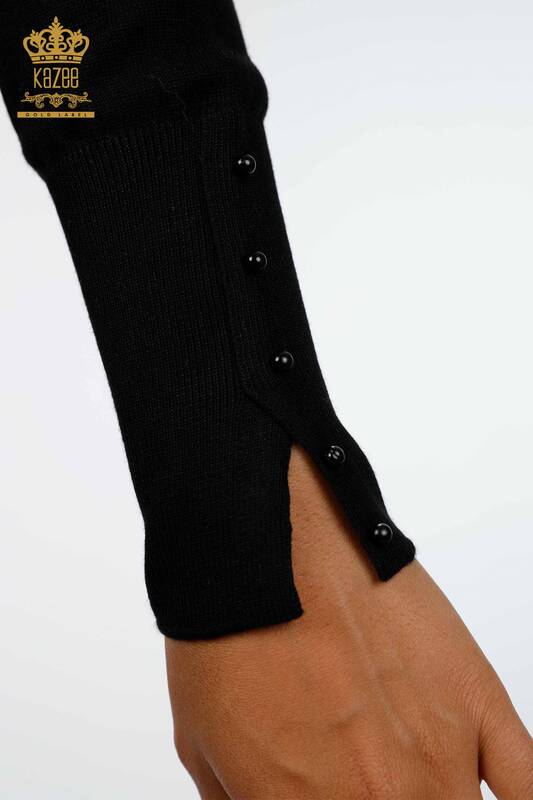 Wholesale Women's Knitwear Cufflink Detailed Crew Neck - 14337 | KAZEE