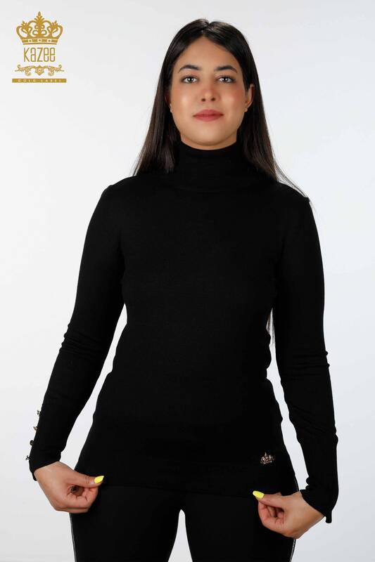 Wholesale Women's Knitwear Cuff-Button Detailed Turtleneck Basic - 14338 | KAZEE
