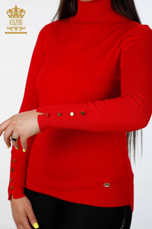 Wholesale Women's Knitwear Cuff-Button Detailed Turtleneck Basic - 14338 | KAZEE