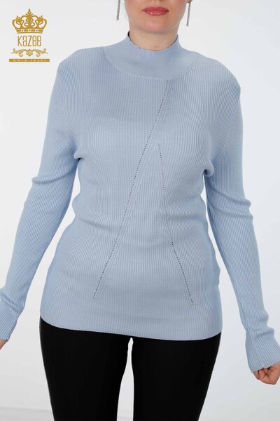Wholesale Women's Knitwear Sleeve Detailed Stone Embroidered Stand Up Collar - 16248 | KAZEE - Thumbnail