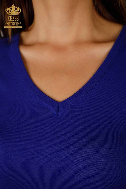 Wholesale Women's Knitwear Sleeve Detailed V Neck Basic Long Sleeve - 14339 | KAZEE