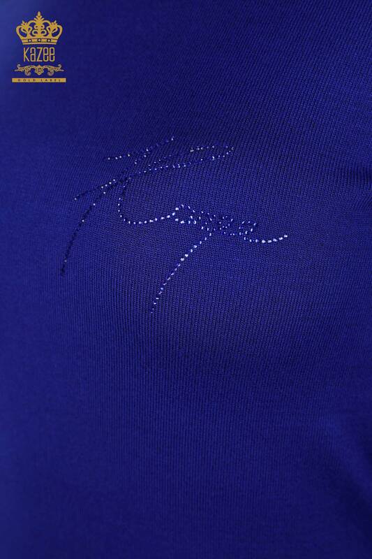 Wholesale Women's Knitwear Sleeve Tape Detailed Kazee Text Embroidered - 16632 | KAZEE
