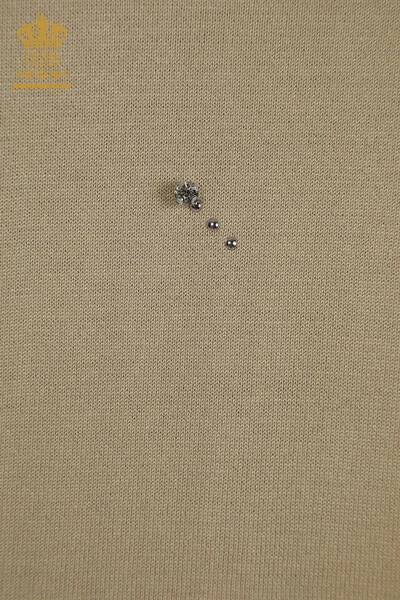 Wholesale Women's Knitwear Stone Detailed Beige - 30113 | KAZEE - Thumbnail (2)