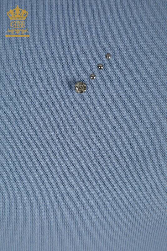 Wholesale Women's Knitwear Stone Detailed Blue - 30113 | KAZEE