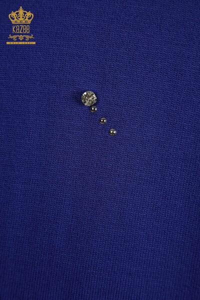 Wholesale Women's Knitwear Stone Detailed Indigo - 30113 | KAZEE - Thumbnail (2)