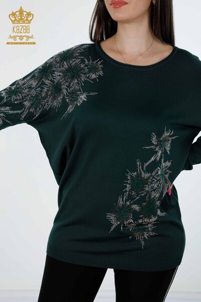 Wholesale Women's Knitwear Stone Embroidered Patterned Crew Neck - 16598 | KAZEE - Thumbnail