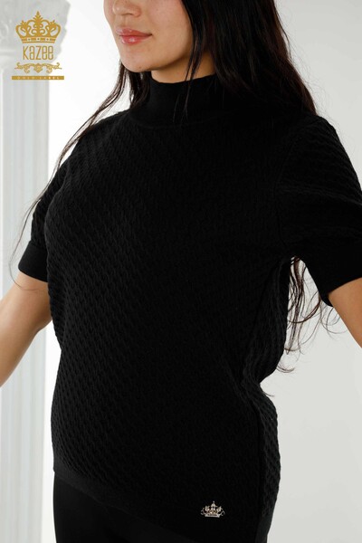 Wholesale Women's Knitwear Sweater American Model Basic Black - 30119 | KAZEE - Thumbnail