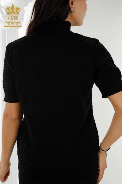 Wholesale Women's Knitwear Sweater American Model Basic Black - 30119 | KAZEE - Thumbnail
