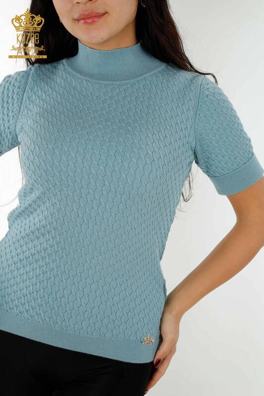Wholesale Women's Knitwear Sweater American Model Basic Blue - 30119 | KAZEE