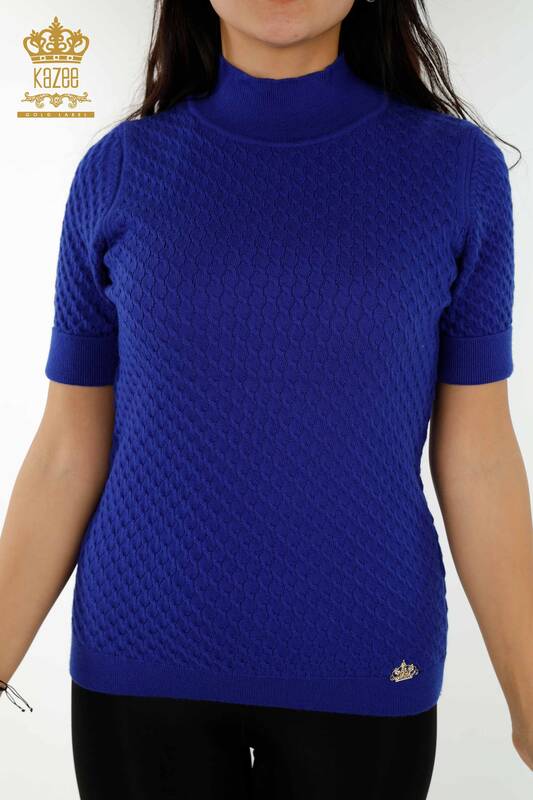 Wholesale Women's Knitwear Sweater American Model Basic Dark Blue - 30119 | KAZEE