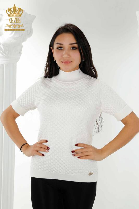 Wholesale Women's Knitwear Sweater American Model Basic Ecru - 30119 | KAZEE