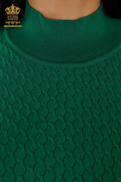 Wholesale Women's Knitwear Sweater American Model Basic Green - 30119 | KAZEE - Thumbnail