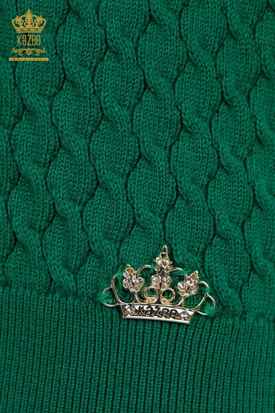Wholesale Women's Knitwear Sweater American Model Basic Green - 30119 | KAZEE - Thumbnail