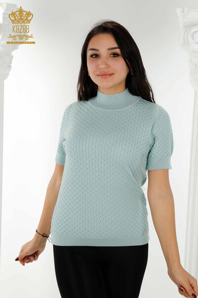 Wholesale Women's Knitwear Sweater American Model Basic Light Blue - 30119 | KAZEE - Thumbnail