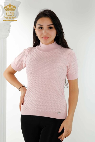 Wholesale Women's Knitwear Sweater American Model Basic Powder - 30119 | KAZEE - Thumbnail
