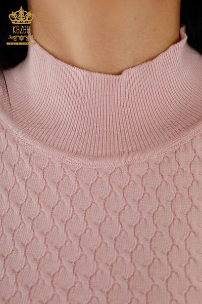 Wholesale Women's Knitwear Sweater American Model Basic Powder - 30119 | KAZEE - Thumbnail