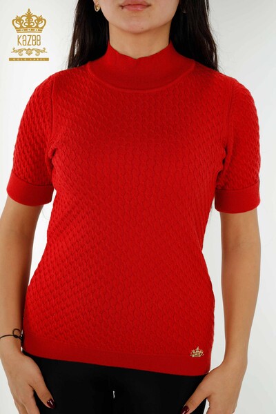 Wholesale Women's Knitwear Sweater American Model Basic Red - 30119 | KAZEE - Thumbnail