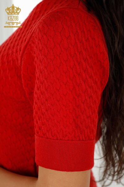Wholesale Women's Knitwear Sweater American Model Basic Red - 30119 | KAZEE - Thumbnail