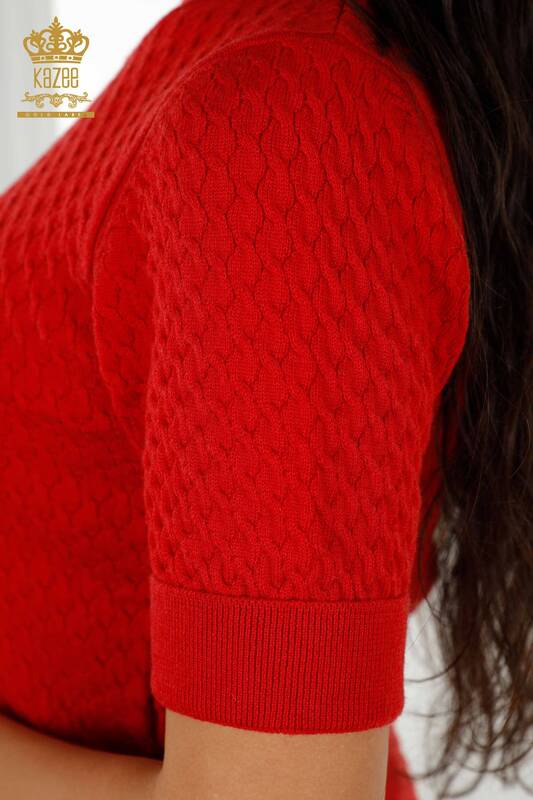 Wholesale Women's Knitwear Sweater American Model Basic Red - 30119 | KAZEE