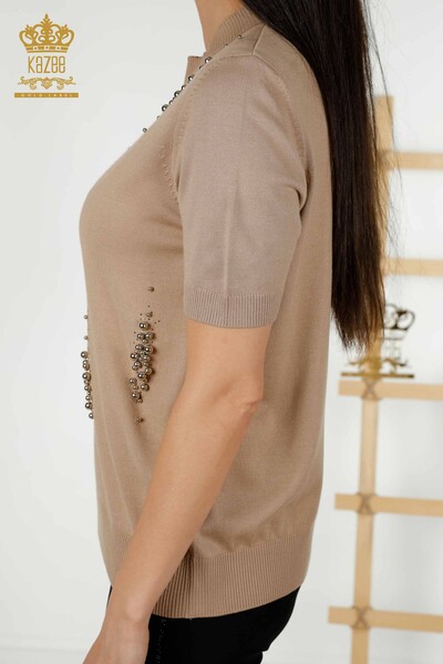 Wholesale Women's Knitwear Sweater - American Model - Beige - 16929 | KAZEE - Thumbnail