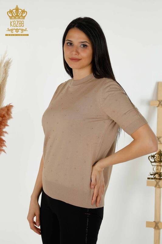 Wholesale Women's Knitwear Sweater - American Model - Beige - 30131 | KAZEE