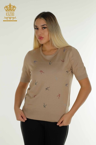Wholesale Women's Knitwear Sweater American Model Beige - 30335 | KAZEE - Thumbnail