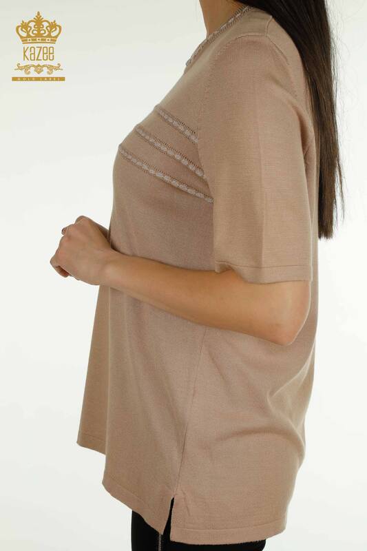 Wholesale Women's Knitwear Sweater American Model Beige - 30352 | KAZEE