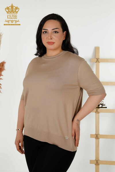 Wholesale Women's Knitwear Sweater - American Model - Beige - 30389 | KAZEE - Thumbnail