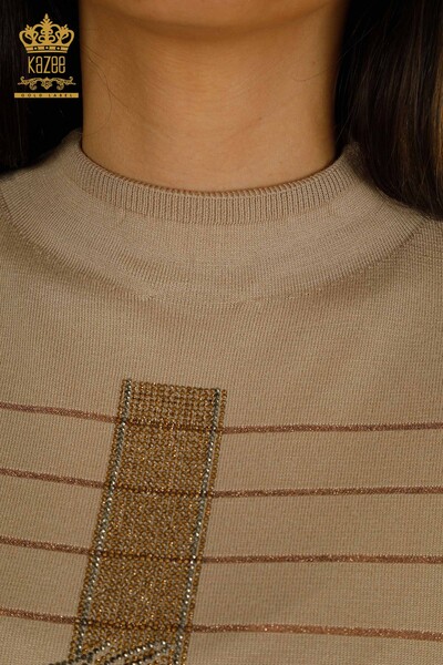 Wholesale Women's Knitwear Sweater American Model Beige - 30702 | KAZEE - Thumbnail