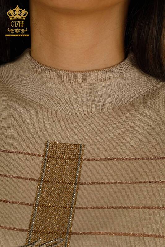 Wholesale Women's Knitwear Sweater American Model Beige - 30702 | KAZEE