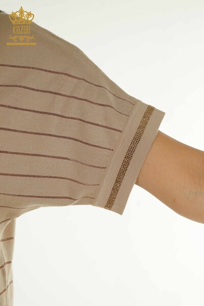 Wholesale Women's Knitwear Sweater American Model Beige - 30702 | KAZEE - Thumbnail