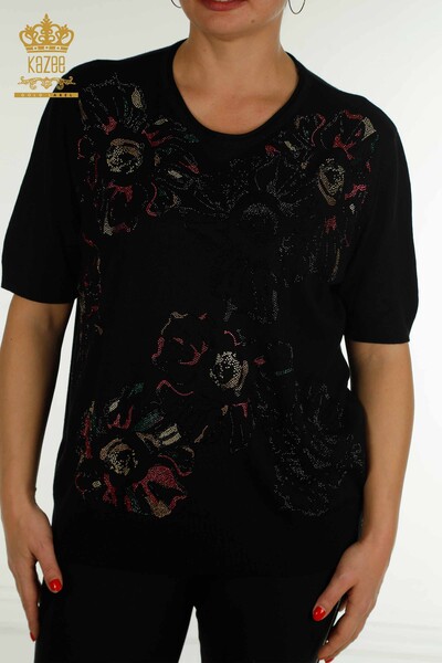 Wholesale Women's Knitwear Sweater American Model Black - 30313 | KAZEE - Thumbnail