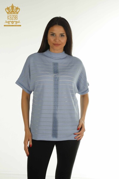 Wholesale Women's Knitwear Sweater American Model Blue - 30702 | KAZEE - Thumbnail