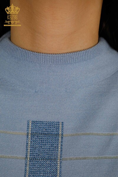 Wholesale Women's Knitwear Sweater American Model Blue - 30702 | KAZEE - Thumbnail