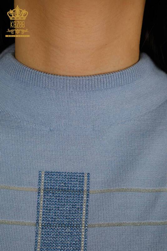 Wholesale Women's Knitwear Sweater American Model Blue - 30702 | KAZEE